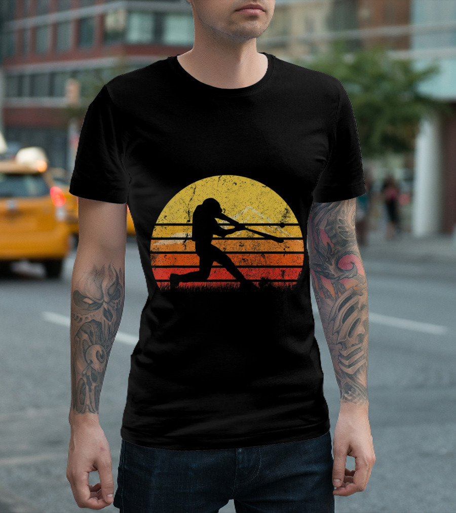 Vintage Baseball Player Sunset T-Shirt