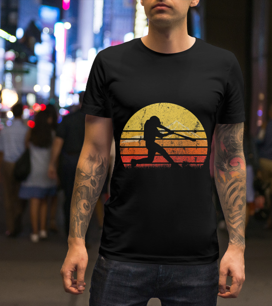 Vintage Baseball Player Sunset T-Shirt