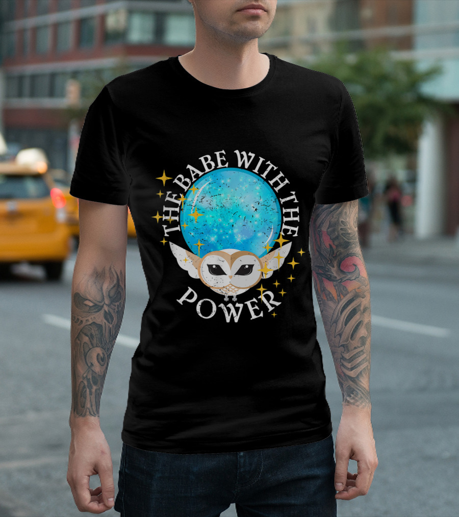The Babe With The Power Vintage Styl Owl Crystal Sphere T-Shirt
