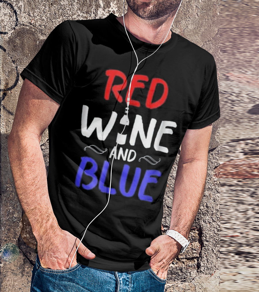 Red Wine And Blue July Patriotic Bottle T-Shirt