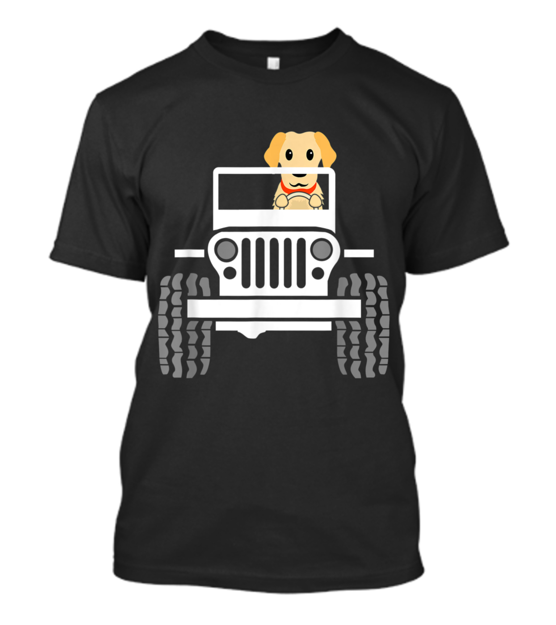 Mens Cute Funny Golden Retriever Driving Jeep T-Shirt