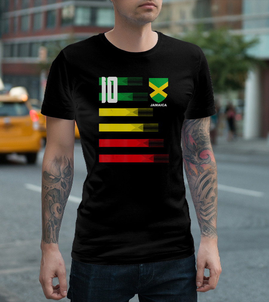 Jamaica Football Soccer Jersey Number 10 Reggae Colors Flag Emblem T-Shirt