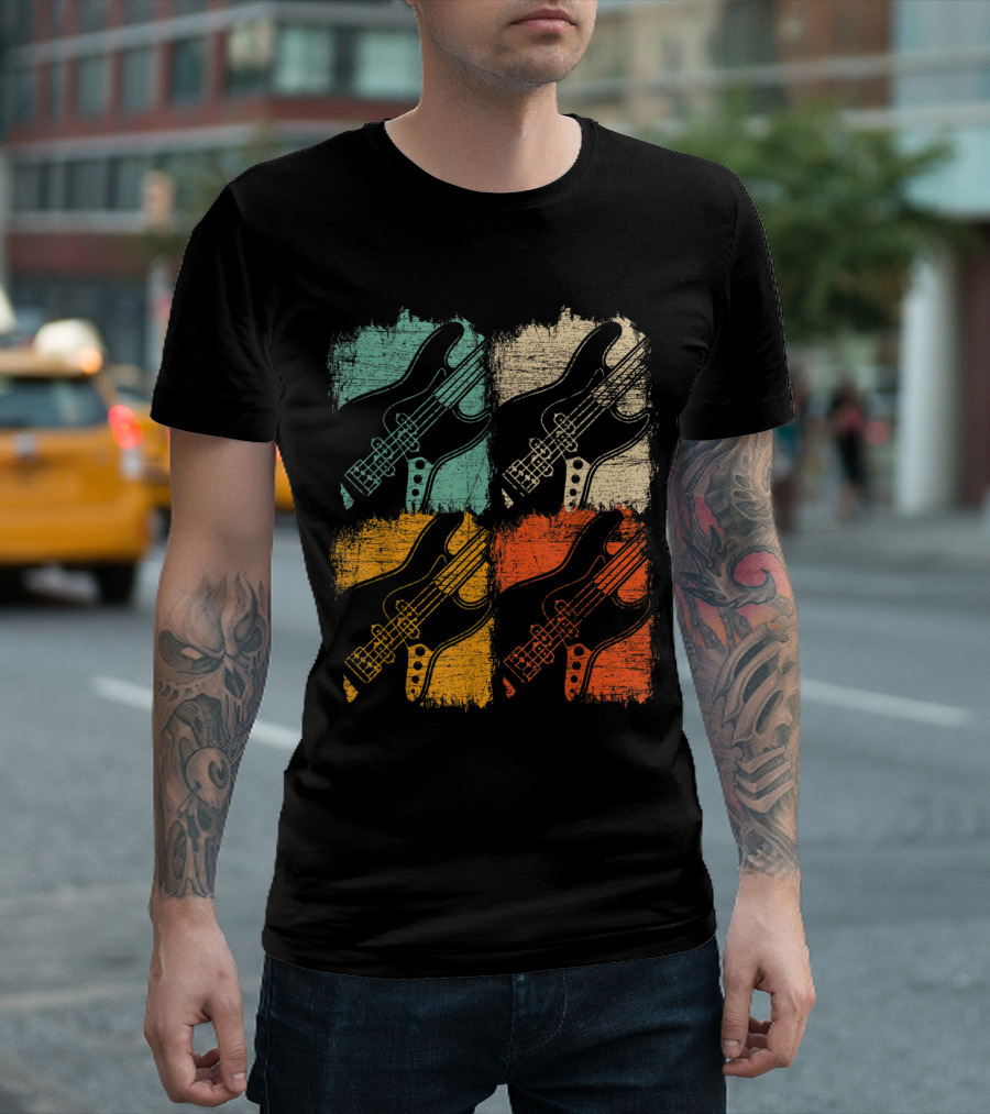 Pop Art Bassist Bass Guitar Colorful Square T-Shirt