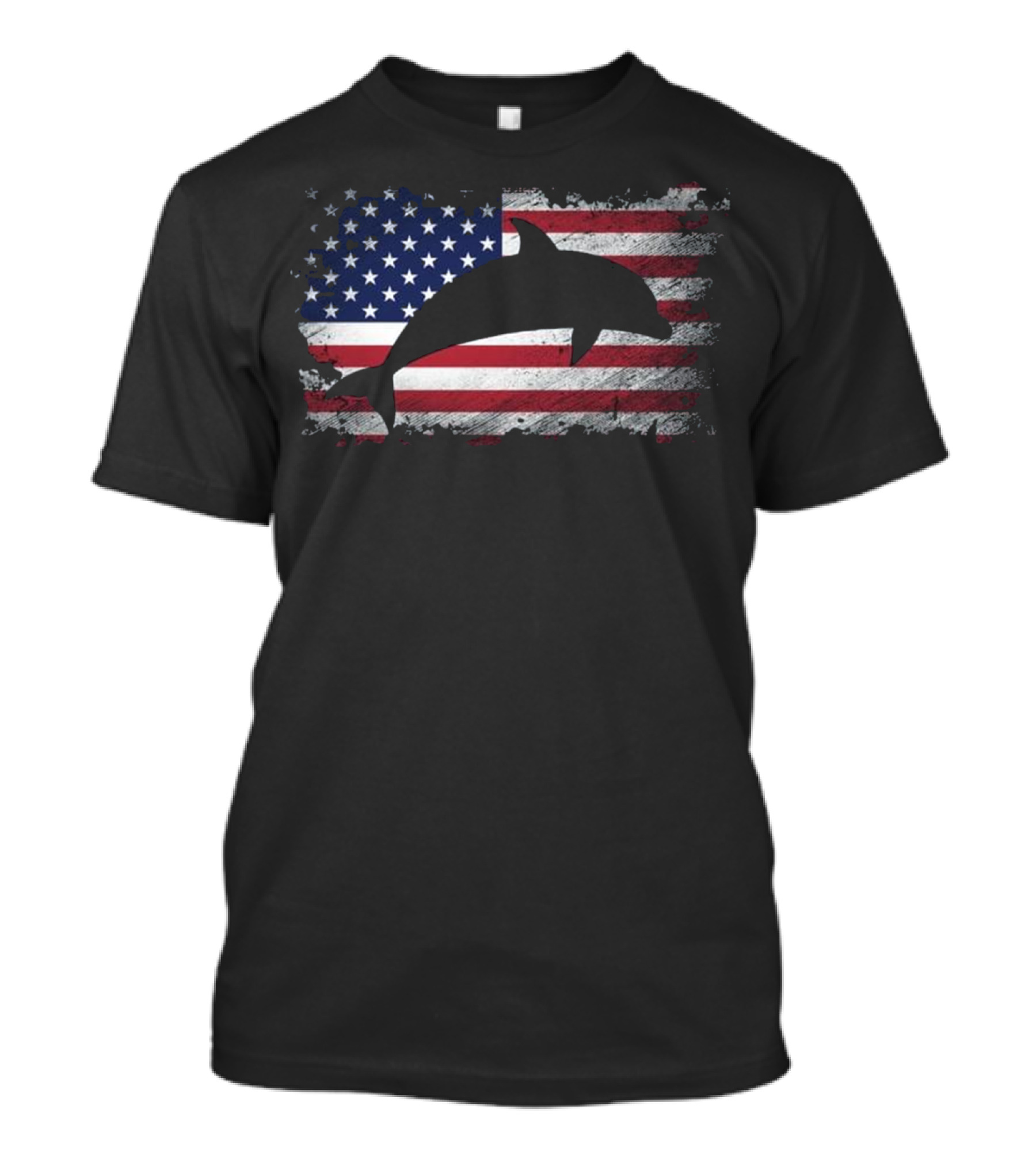 Dolphin Silhouette American Flag USA Patriotic T-Shirt