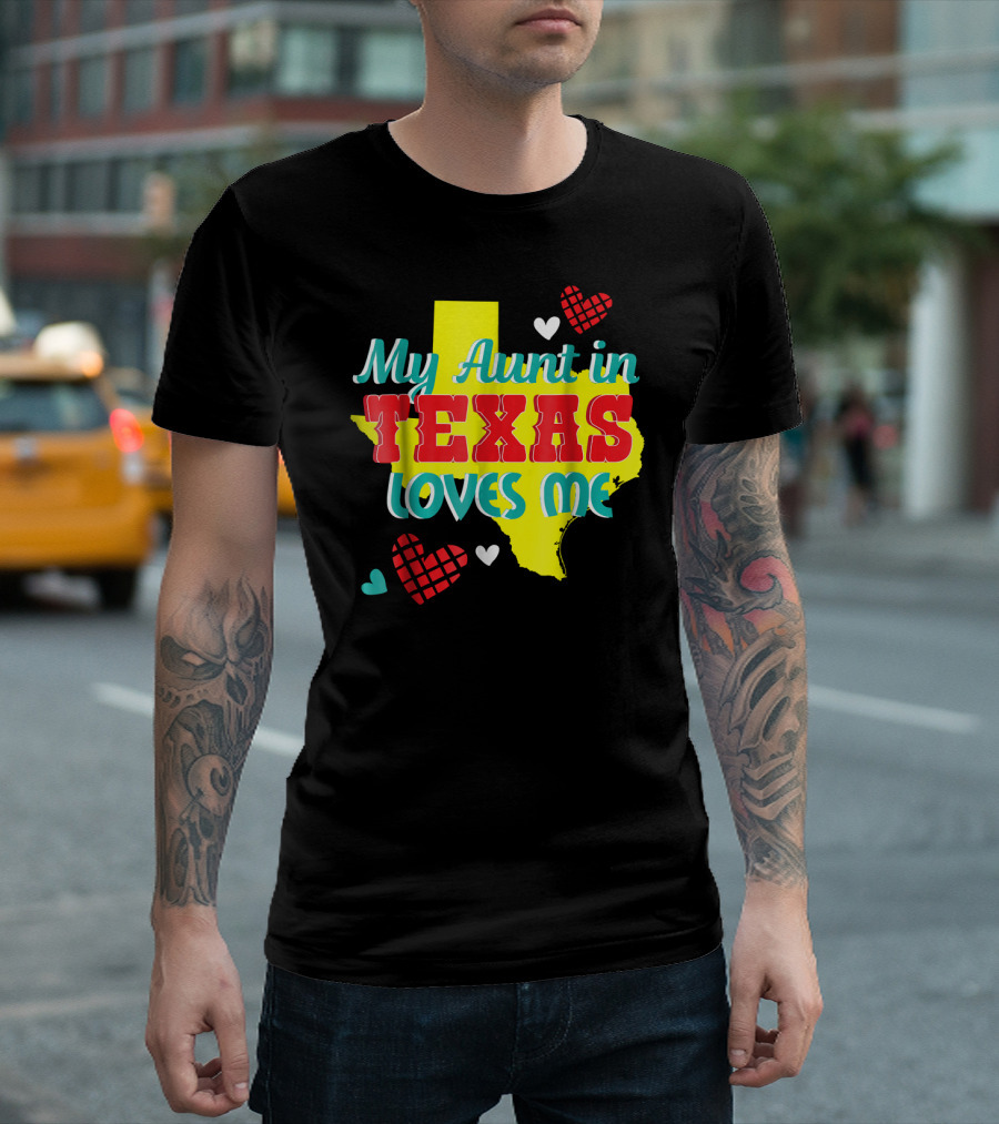 My Aunt In Texas Loves Me Niece Nephew Hearts Map T-Shirt