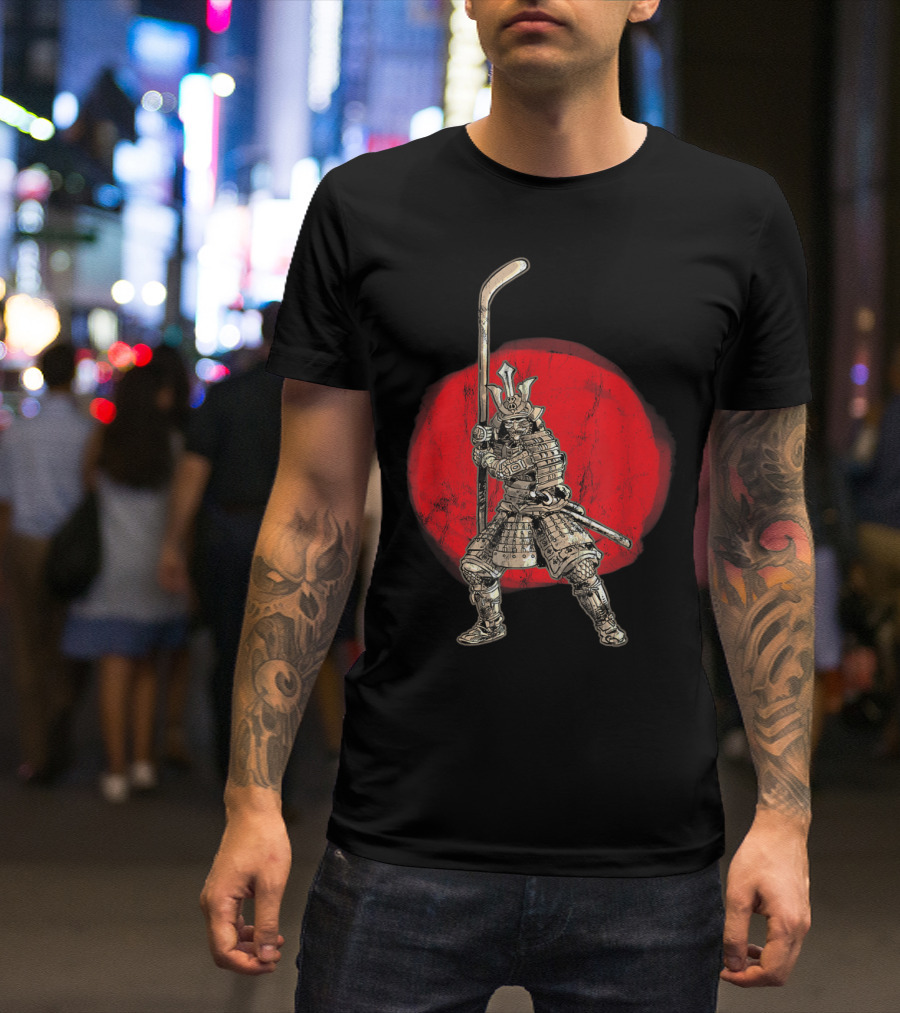 Samurai Warrior Hockey Goalie Strikers Katana Red Sun T-Shirt
