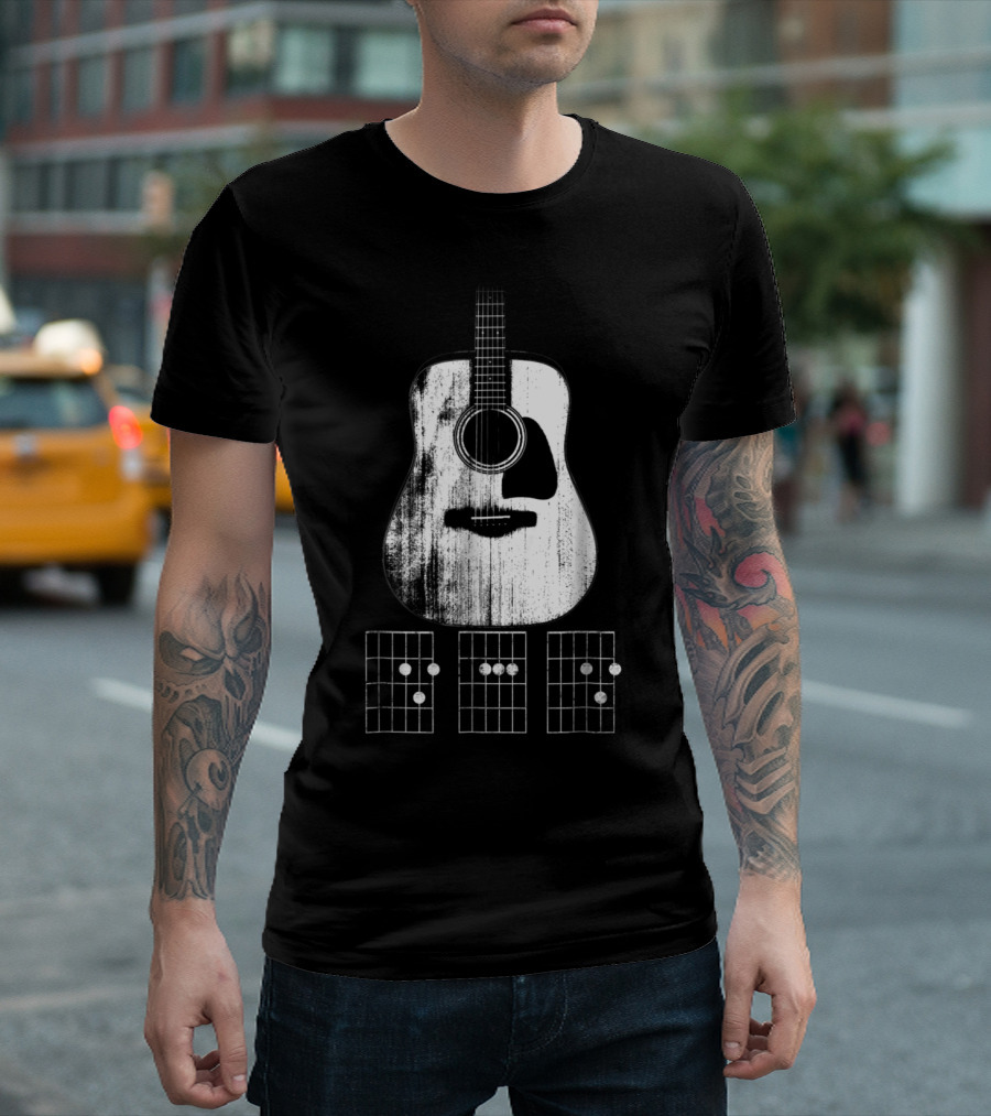 Mens DAD Acoustic Guitar Chords Text T-Shirt