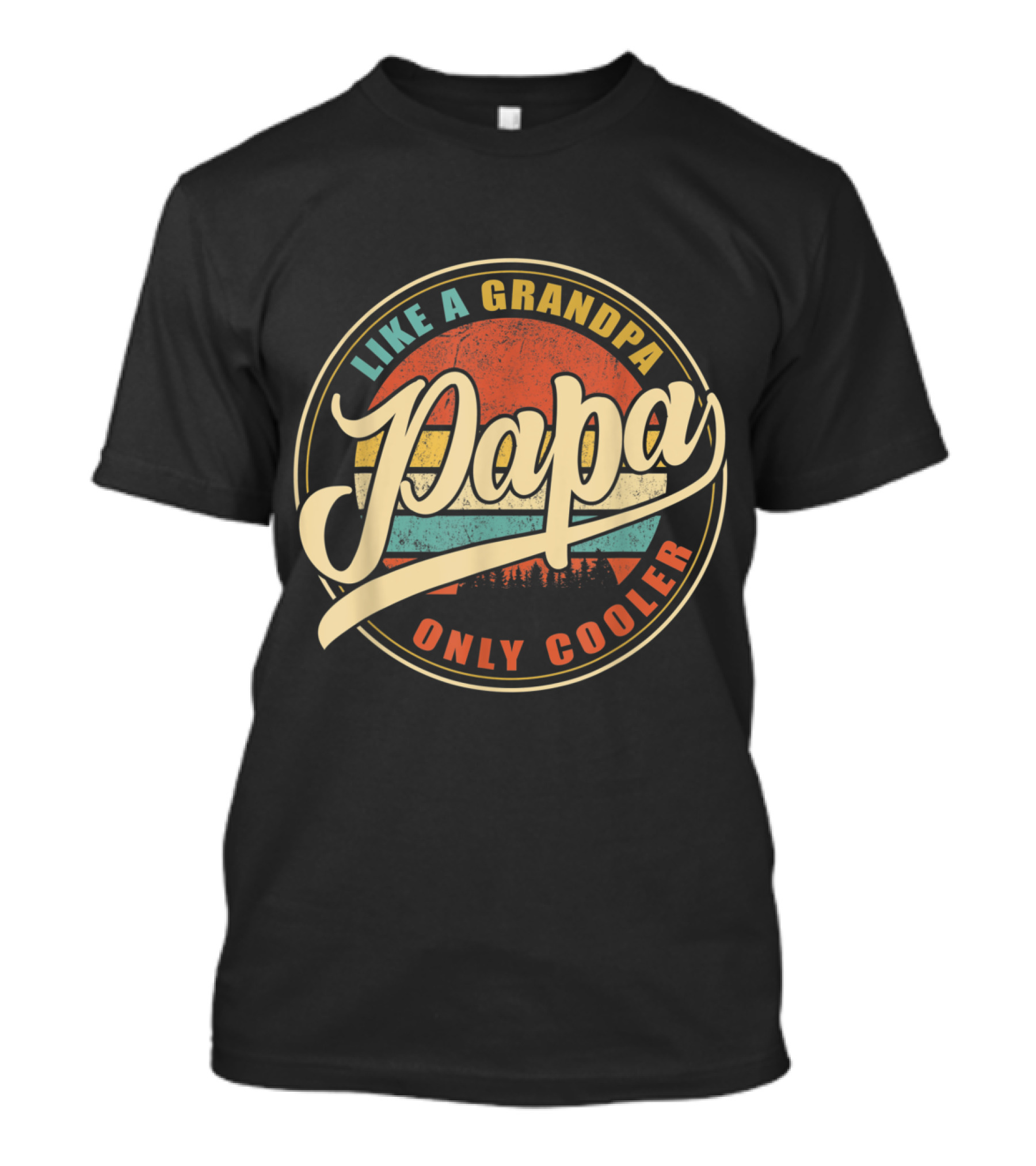 Mens Papa Like A Grandpa Only Cooler Retro Sunset Forest T-Shirt