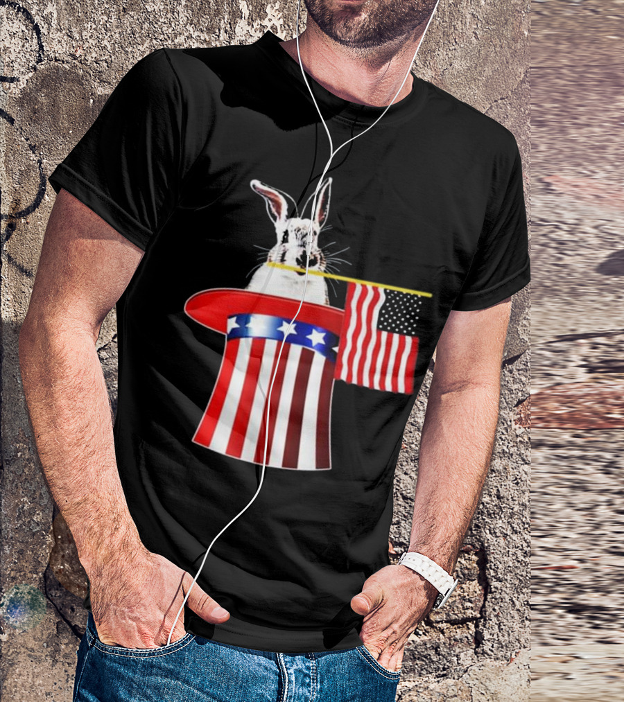 4th Of July Rabbit Fun American Magic Hat With Stars And Stripes Flag T-Shirt