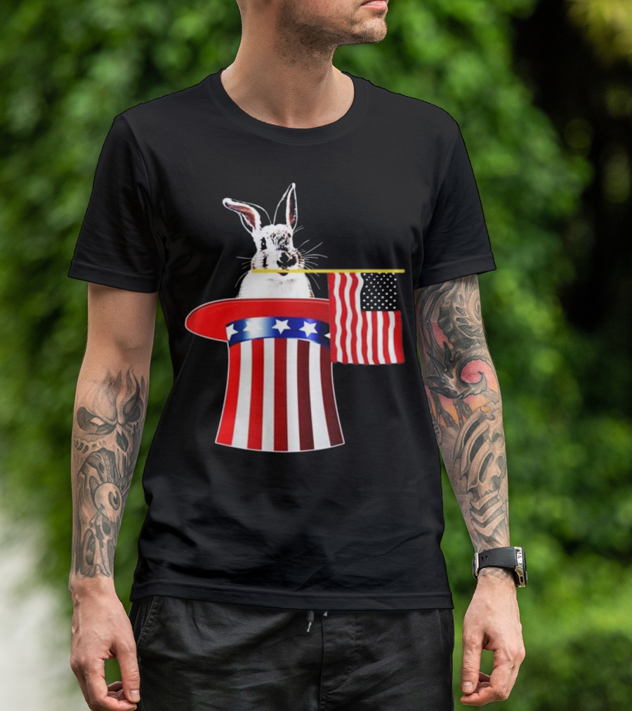 4th Of July Rabbit Fun American Magic Hat With Stars And Stripes Flag T-Shirt