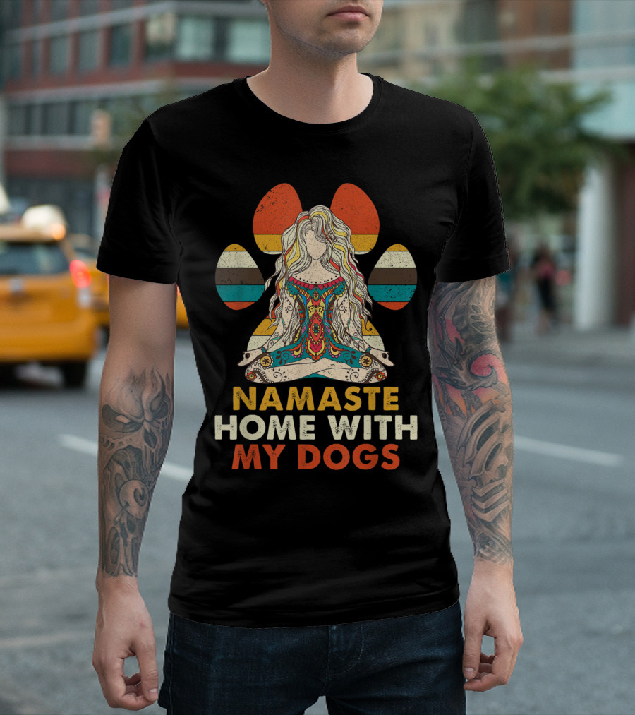 Namaste Home With My Dogs Yoga Meditation Paw Prints T-Shirt