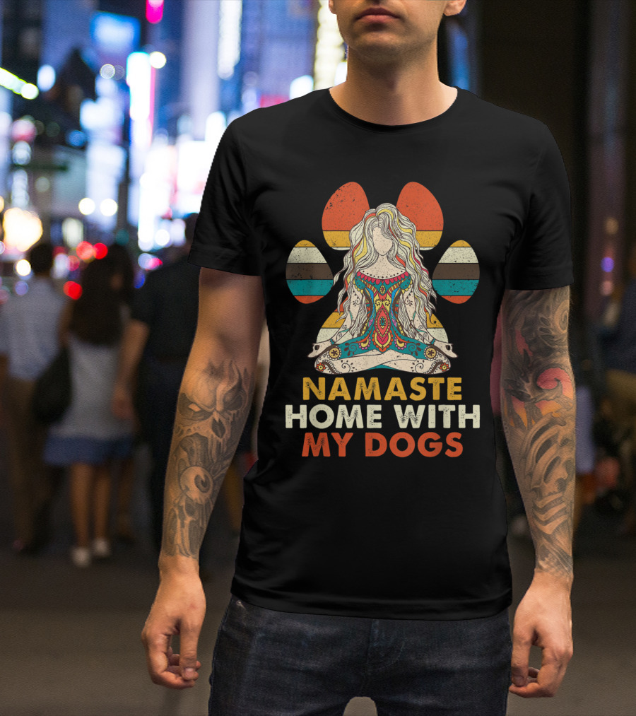 Namaste Home With My Dogs Yoga Meditation Paw Prints T-Shirt