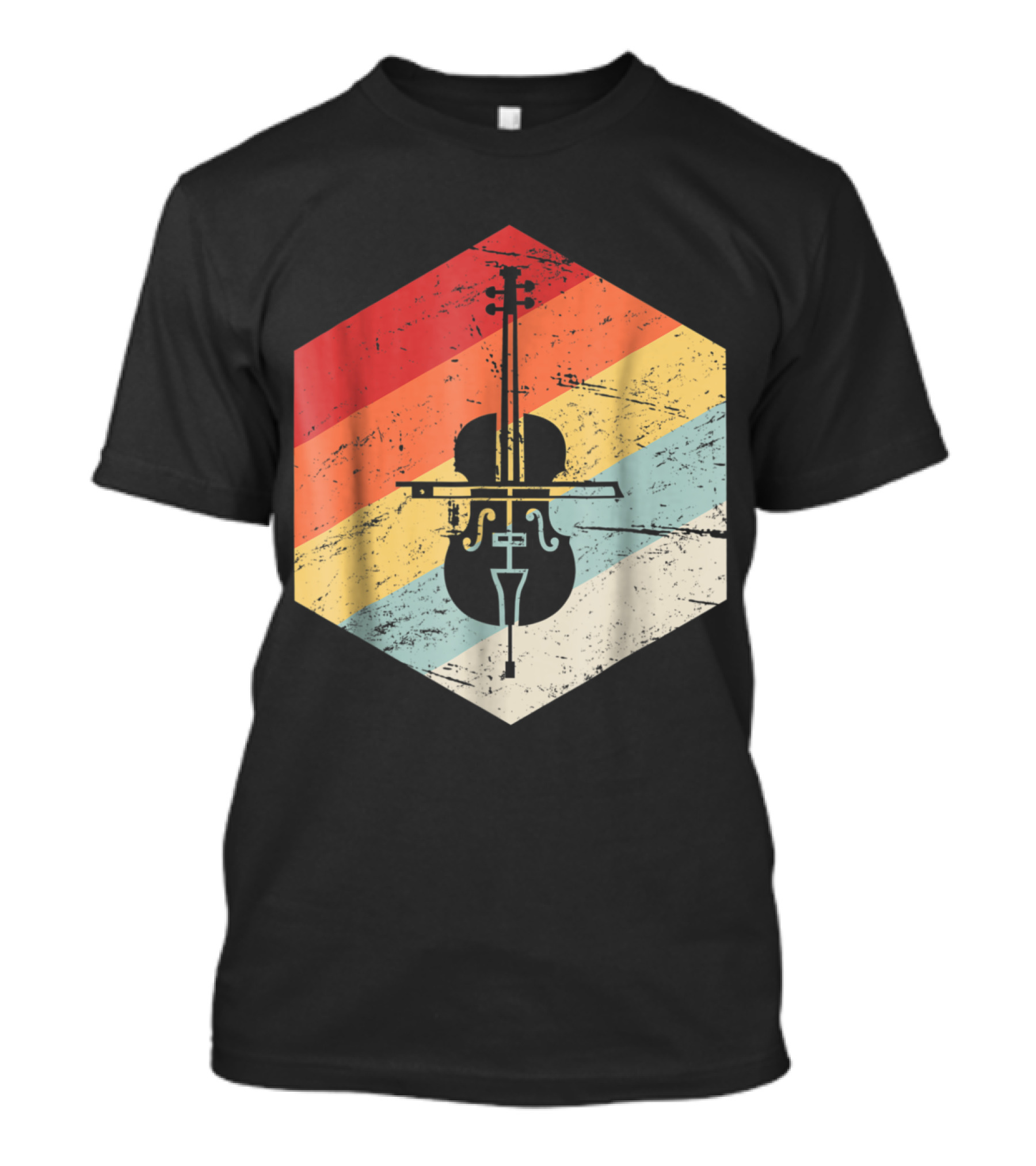 Vintage Cello Retro Rainbow Stripes Hexagon T-Shirt