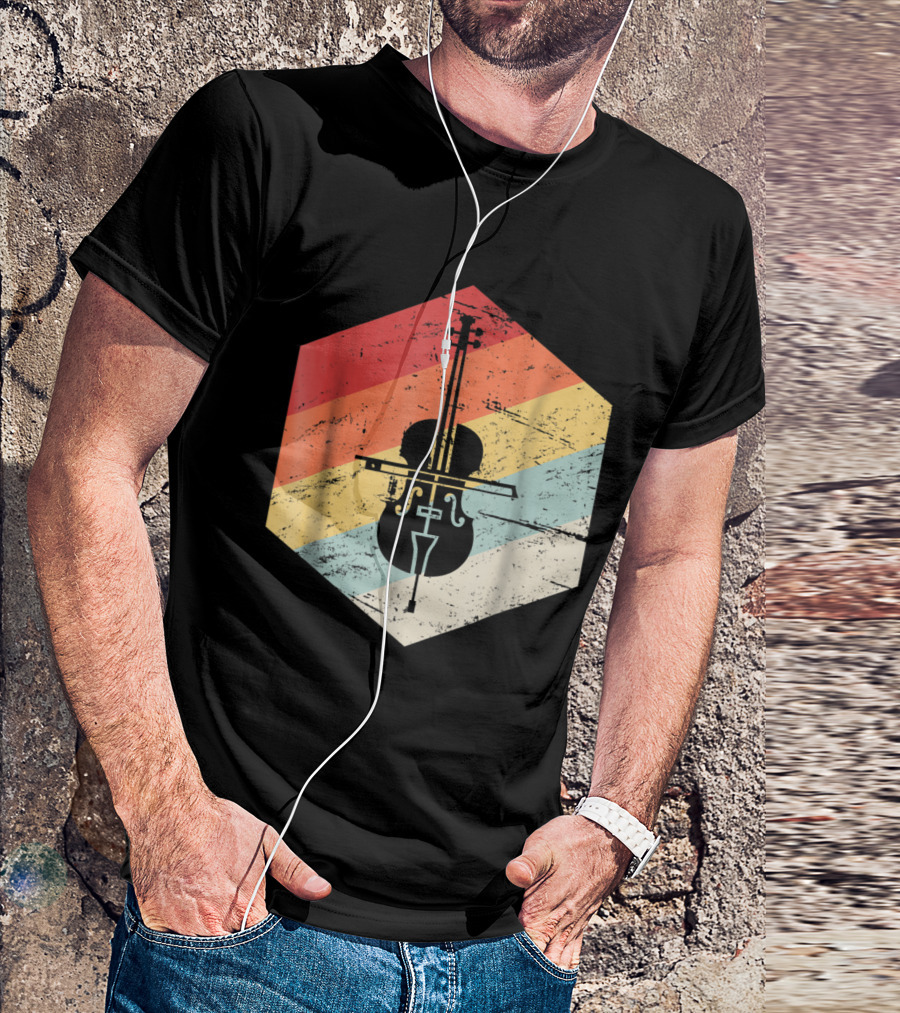 Vintage Cello Retro Rainbow Stripes Hexagon T-Shirt