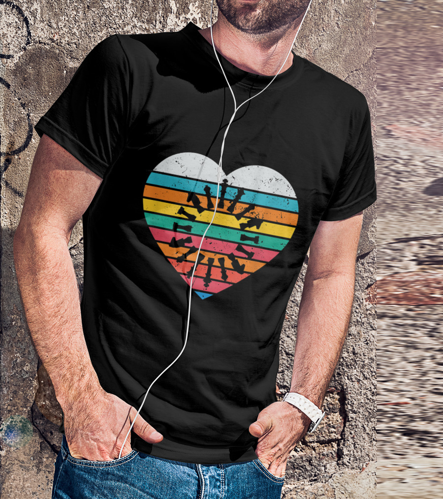 Vintage Chess Lover Heart With Sunset Chess Pieces T-Shirt