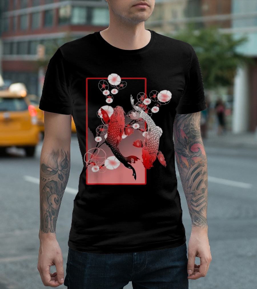 Japanese Koi Carp Nishikigoi Fish Cherry Blossoms T-Shirt
