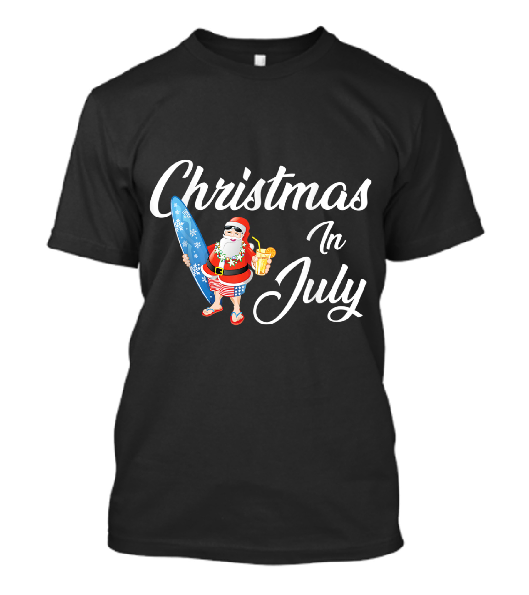 Christmas In July Santa Hawaiian Surfing Holiday Fun T-Shirt