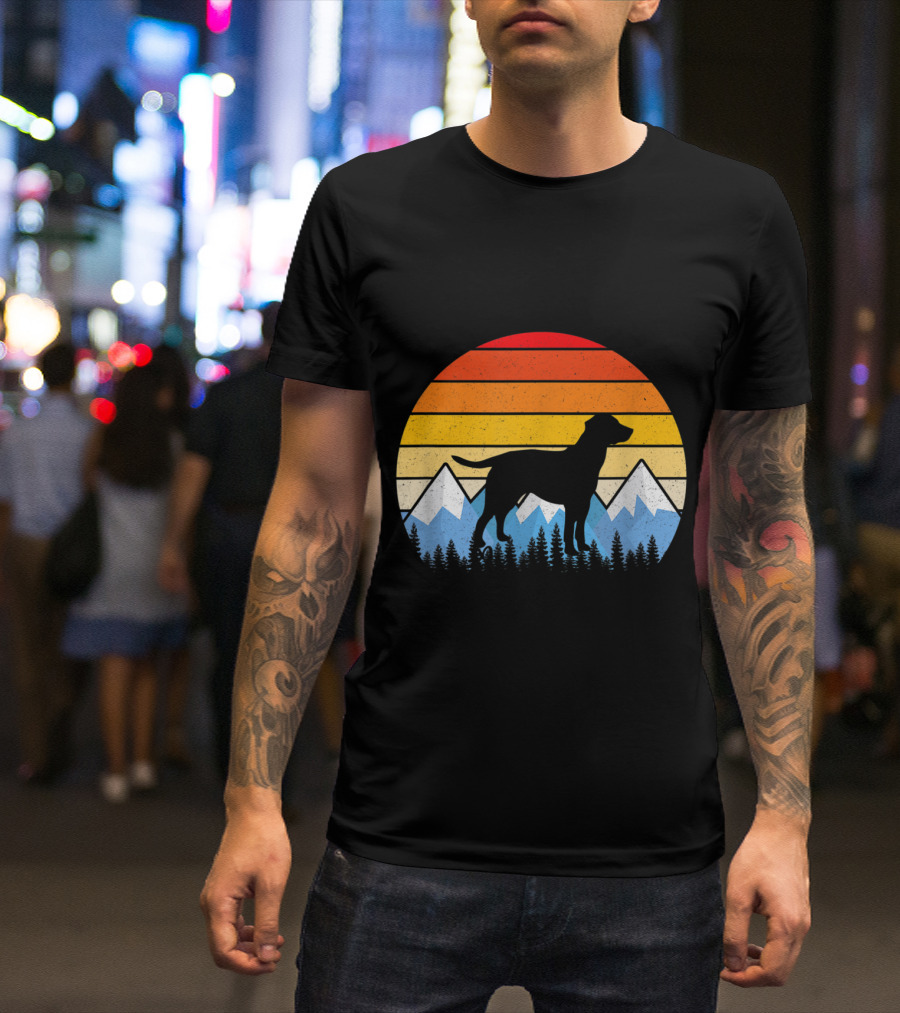 Vintage Dog Labrador Retriever Sunset Mountain Scene T-Shirt