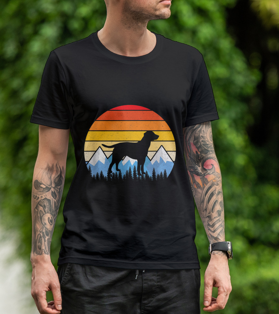 Vintage Dog Labrador Retriever Sunset Mountain Scene T-Shirt
