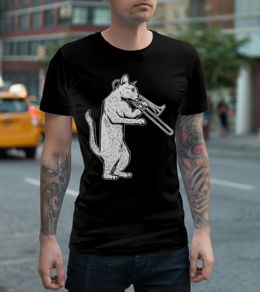 Jazz Cat Playing Trombone Coo Music Feline T-Shirt