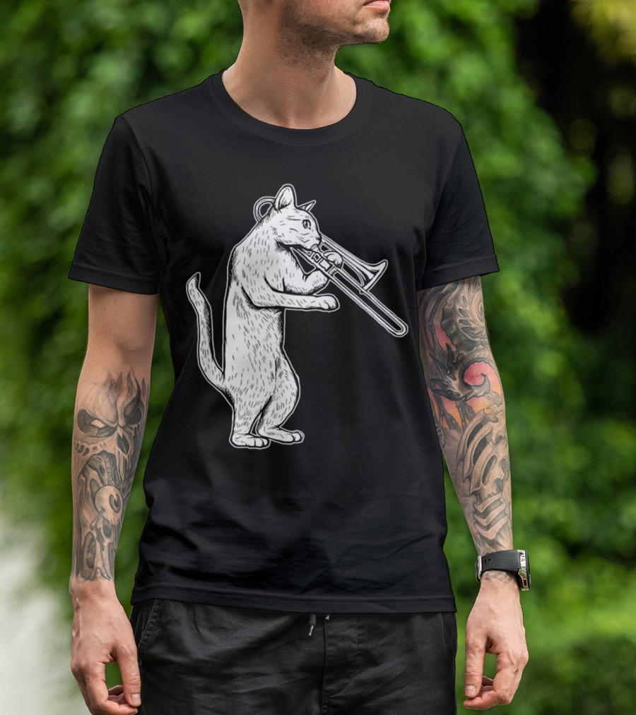Jazz Cat Playing Trombone Coo Music Feline T-Shirt
