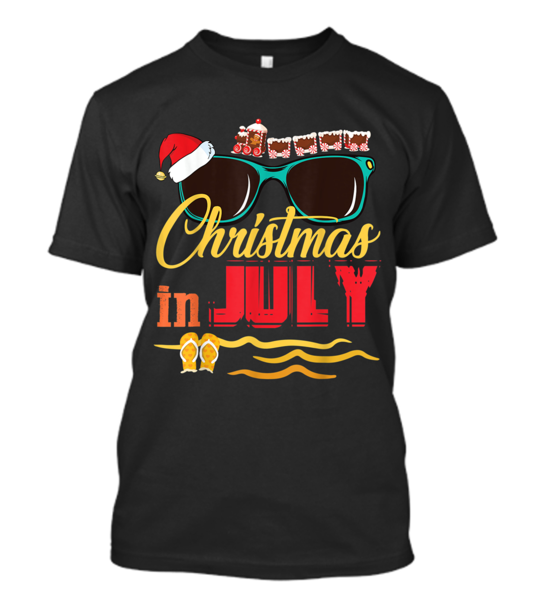 Santa Hat Sunglasses Tropical Beach Christmas In July Celebrations T-Shirt