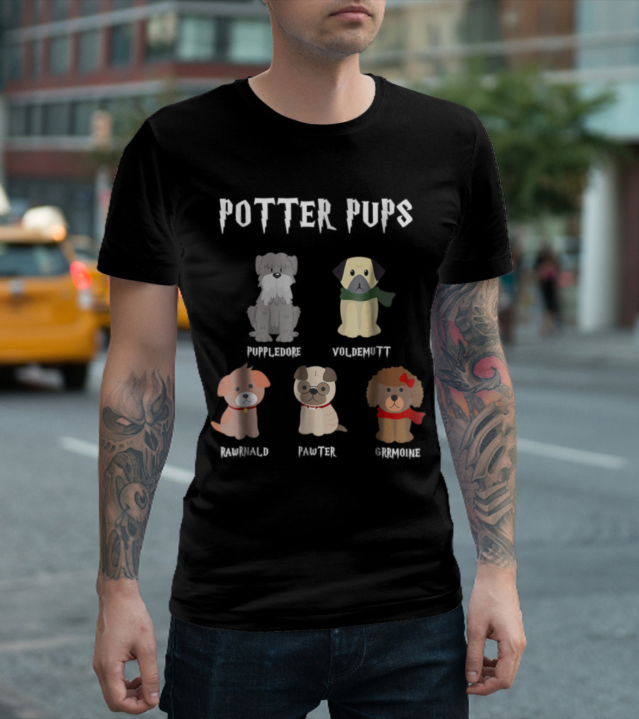 Potter Pups Pawter Puppledore Voldemutt Grrmoine Rawnald T-Shirt