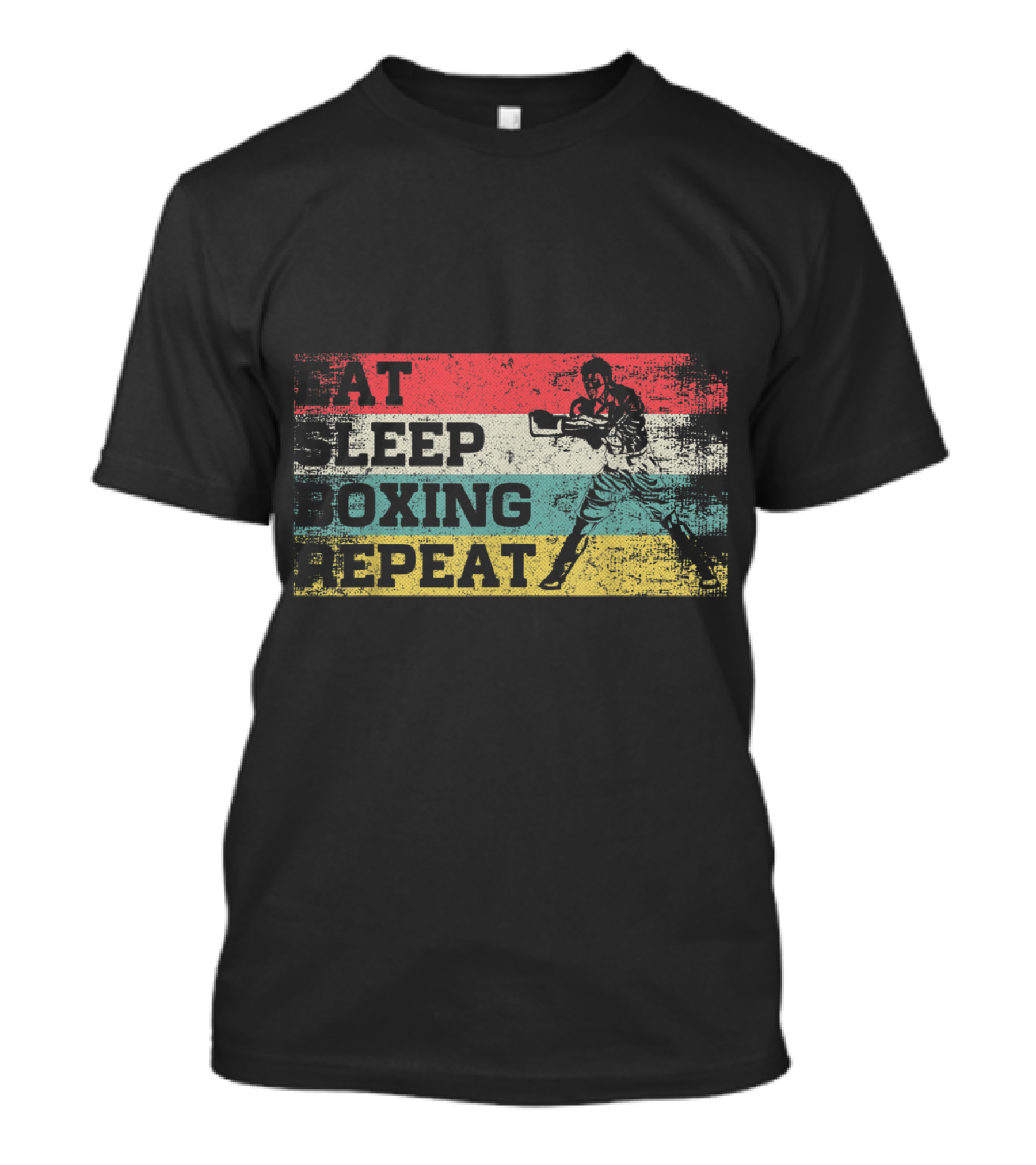 Vintage Eat Sleep Boxing Repeat Boxer Silhouette Retro Stripes T-Shirt