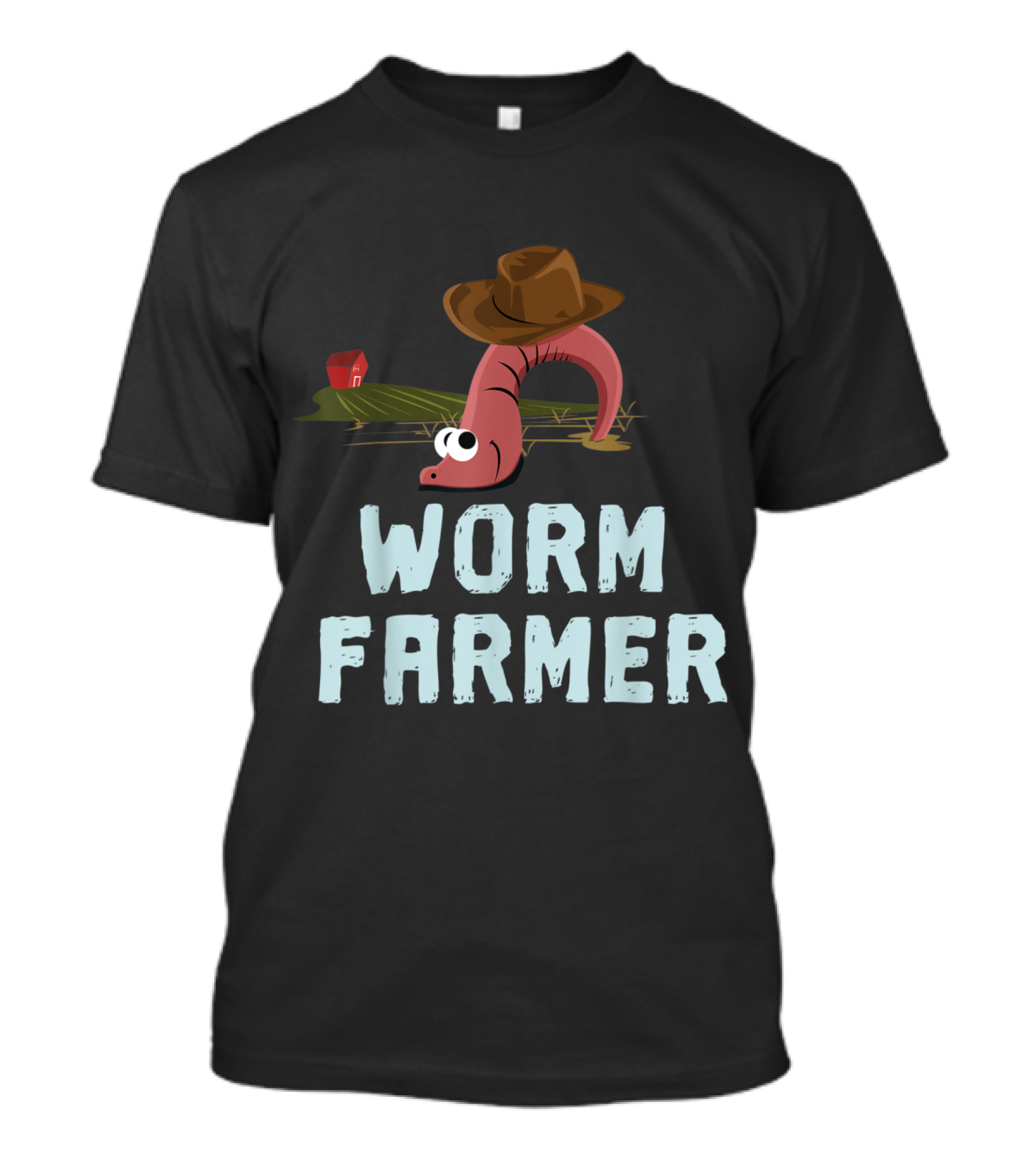 Worm Farmer Vermiculture Gardening Cute Worm In Field With Hat T-Shirt