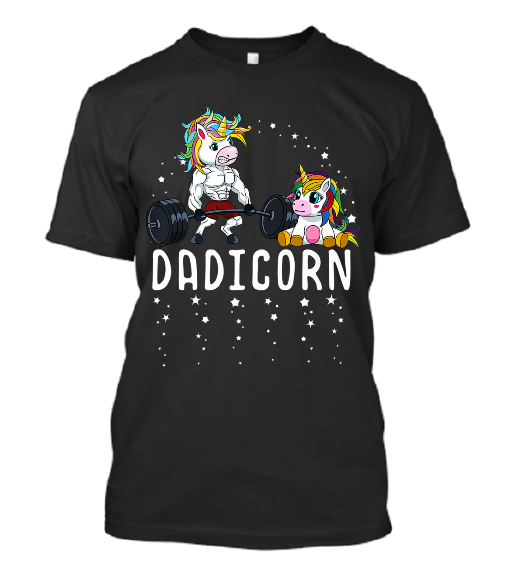 Dad Unicorn Dadicorn Fitness With Barbell Lifting And Rainbow Mane T-Shirt
