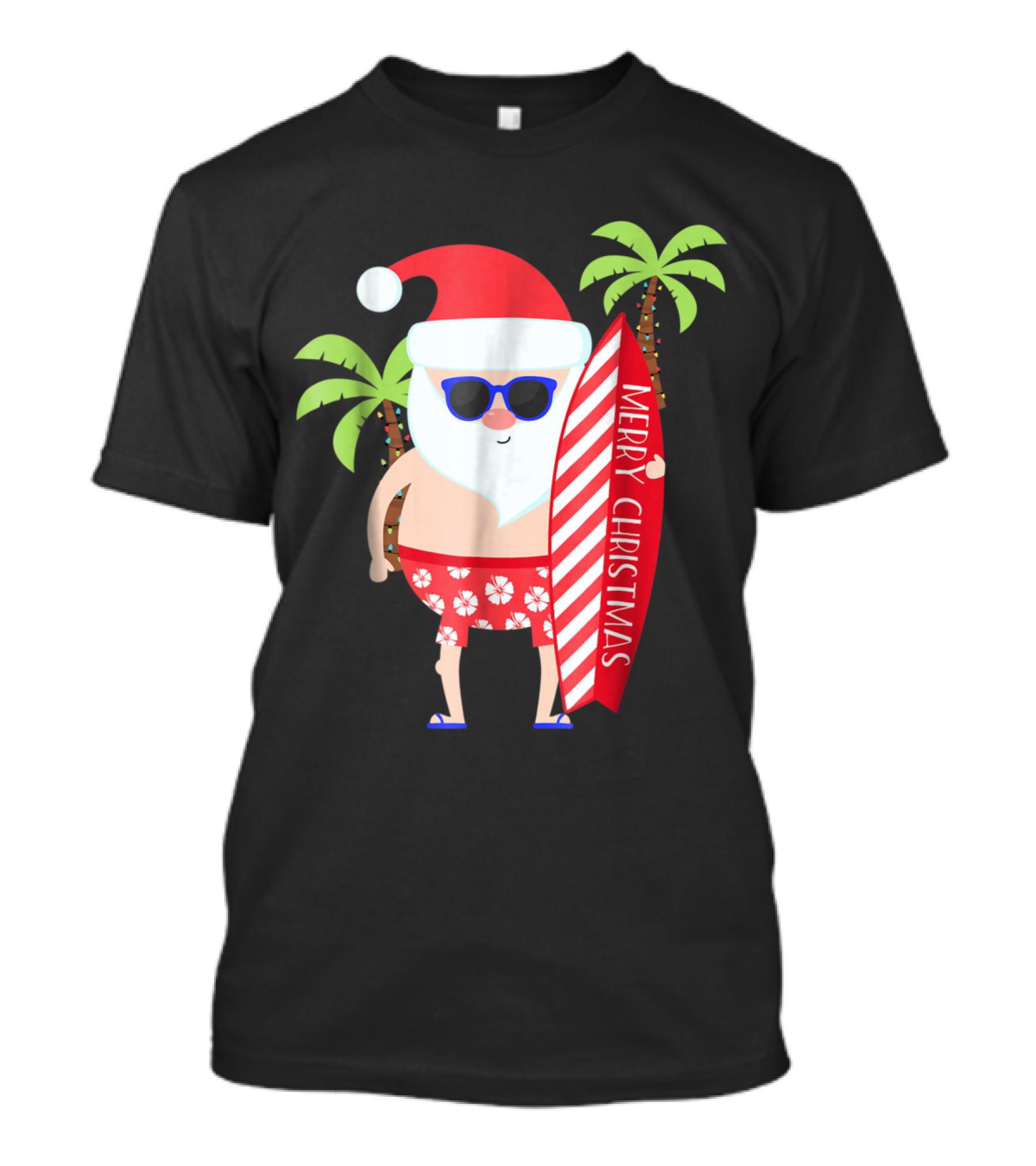 Merry Christmas Santa Surfing Palm Trees T-Shirt