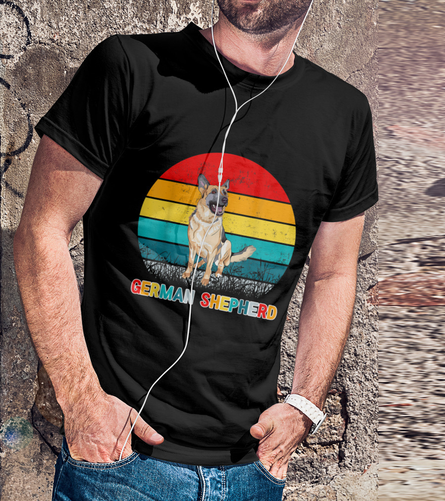 German Shepherd Retro Stripes T-Shirt