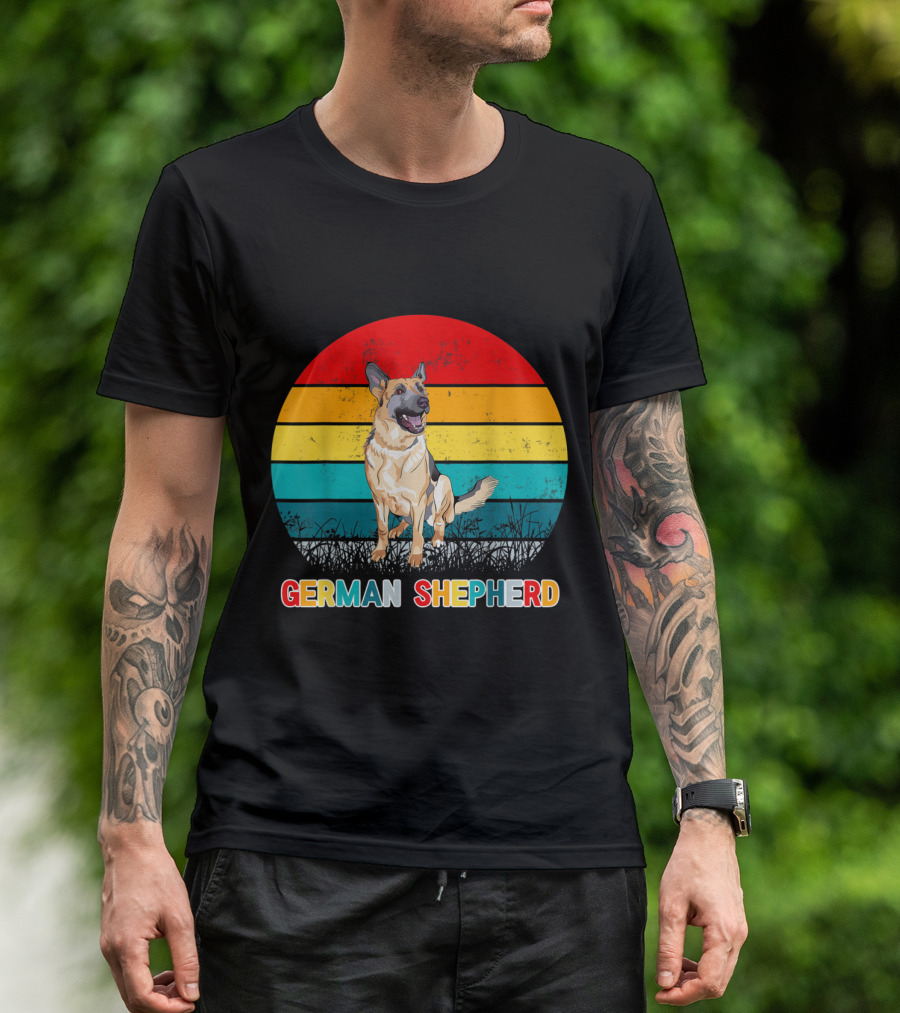 German Shepherd Retro Stripes T-Shirt
