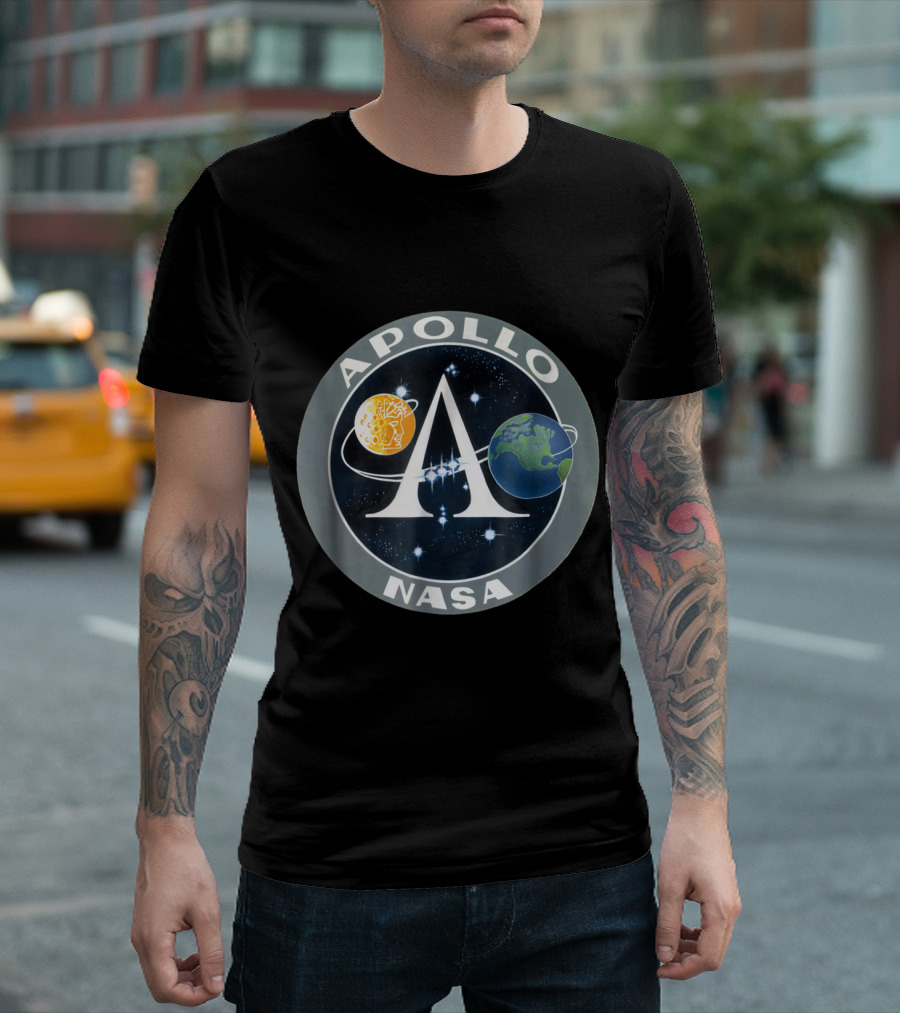 NASA Apollo Program Circular Logo With Earth And Moon Elements T-Shirt