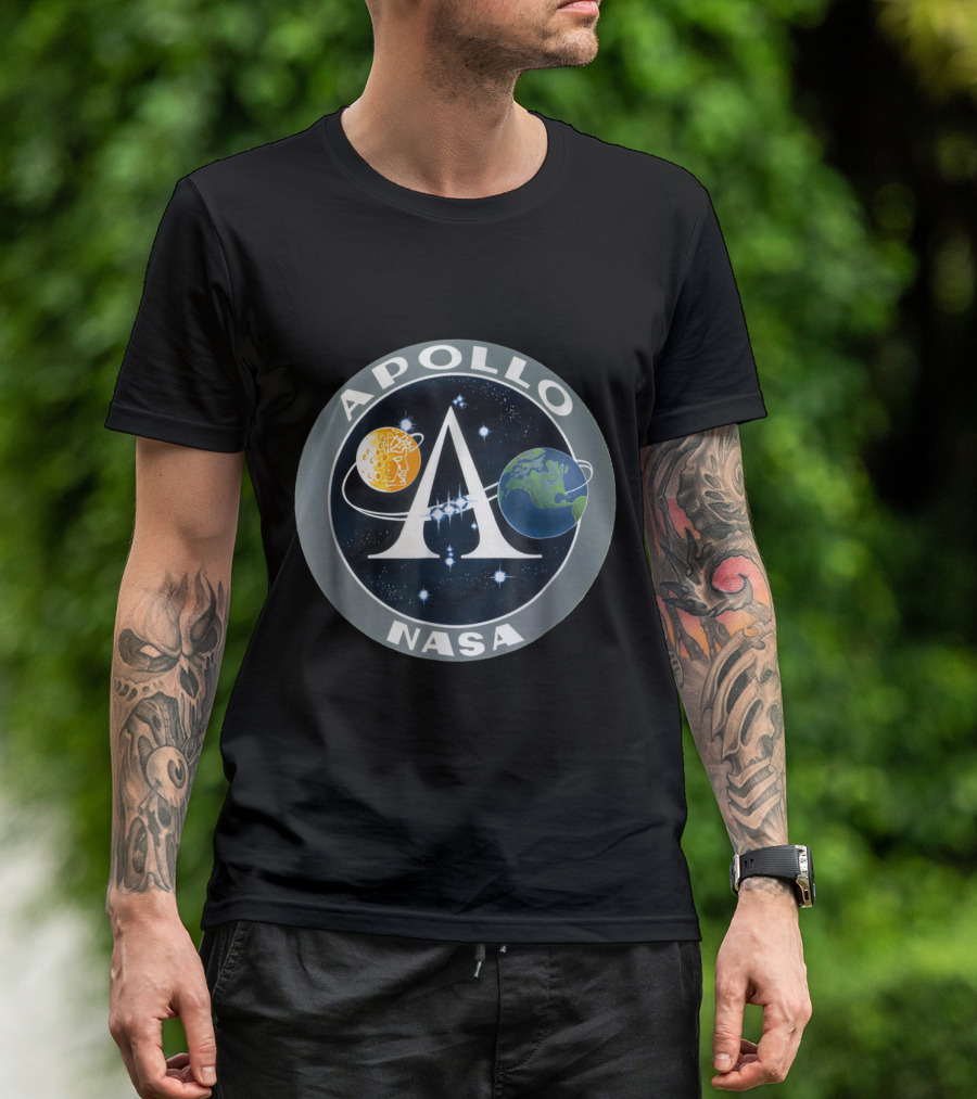 NASA Apollo Program Circular Logo With Earth And Moon Elements T-Shirt