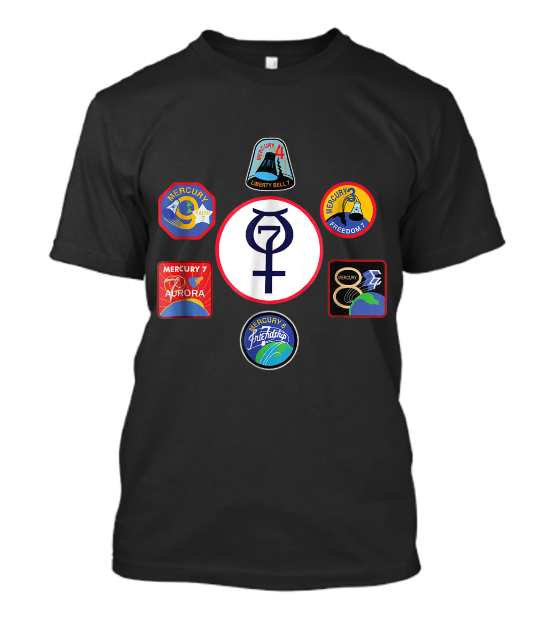 NASA Mercury Liberty Bell Aurora Freedom Friendship 7 Crew Emblems T-Shirt