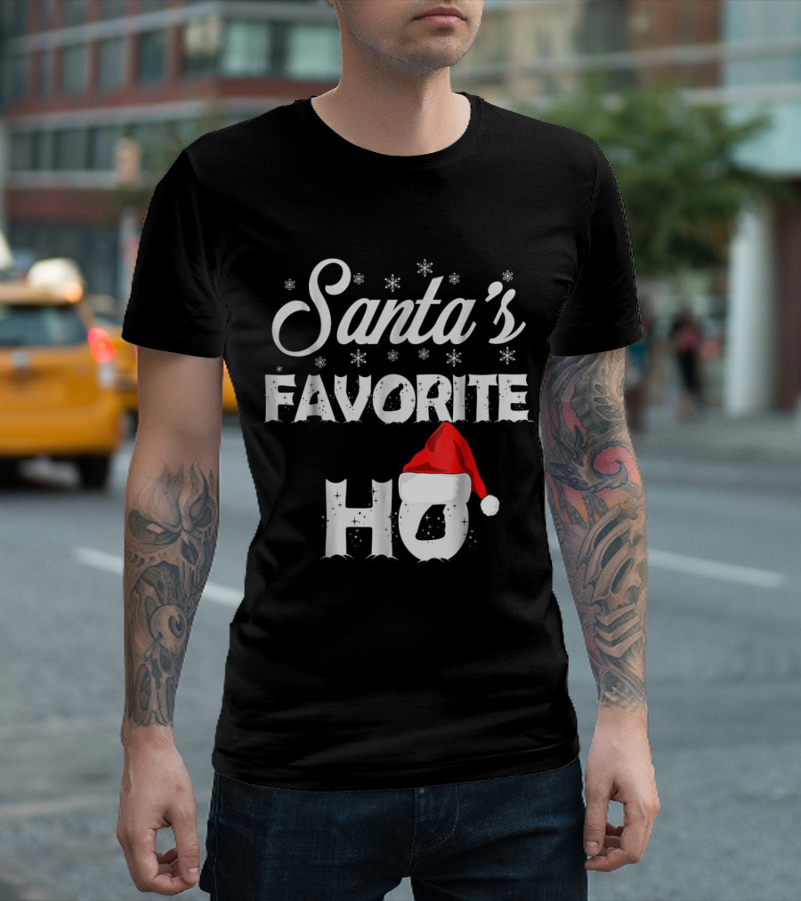 Santa's Favorite Ho Santa Hat Snowflakes T-Shirt