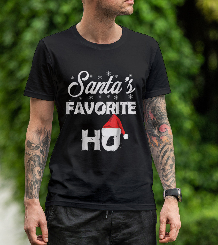 Santa's Favorite Ho Santa Hat Snowflakes T-Shirt