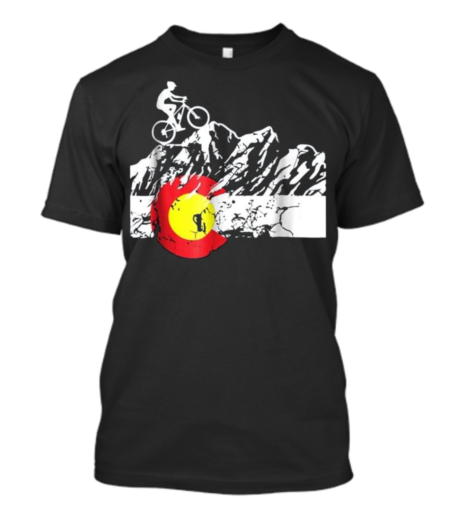 Colorado Mountain Biking Cycling Bicyc Adventure With Flag And Peaks T-Shirt