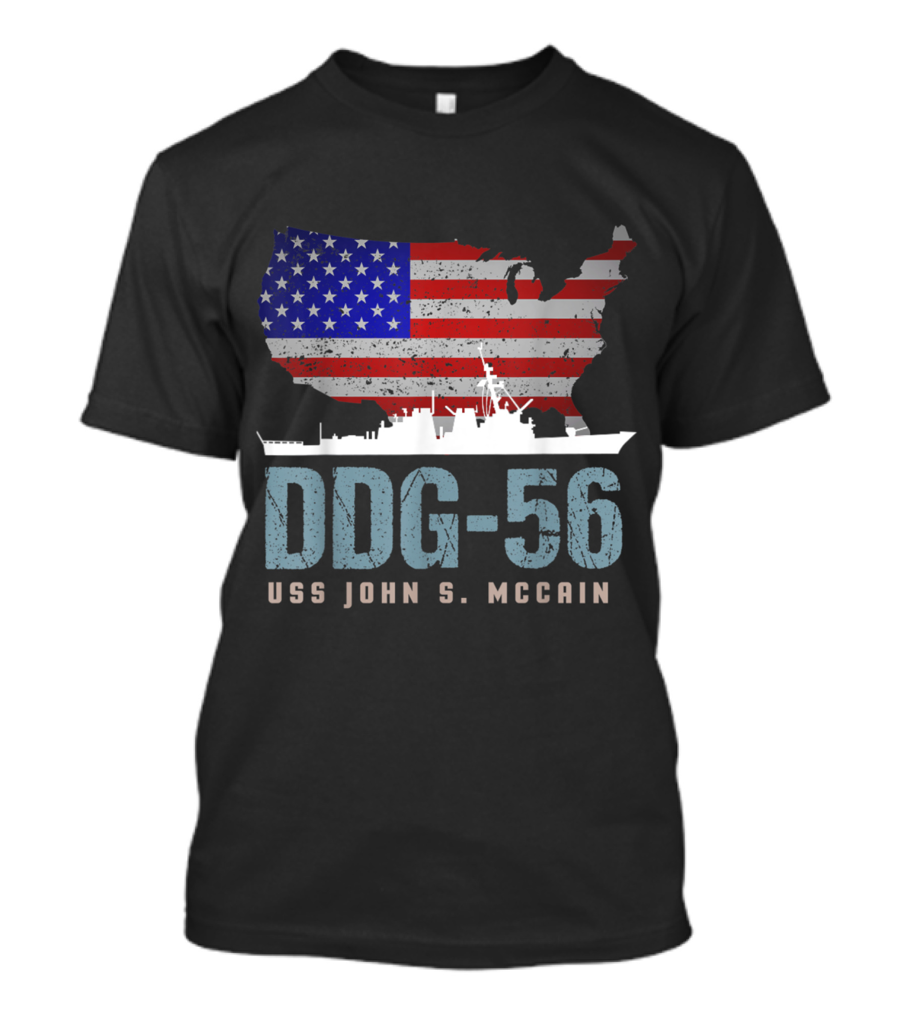DDG 56 USS John S. McCain American Flag Map T-Shirt