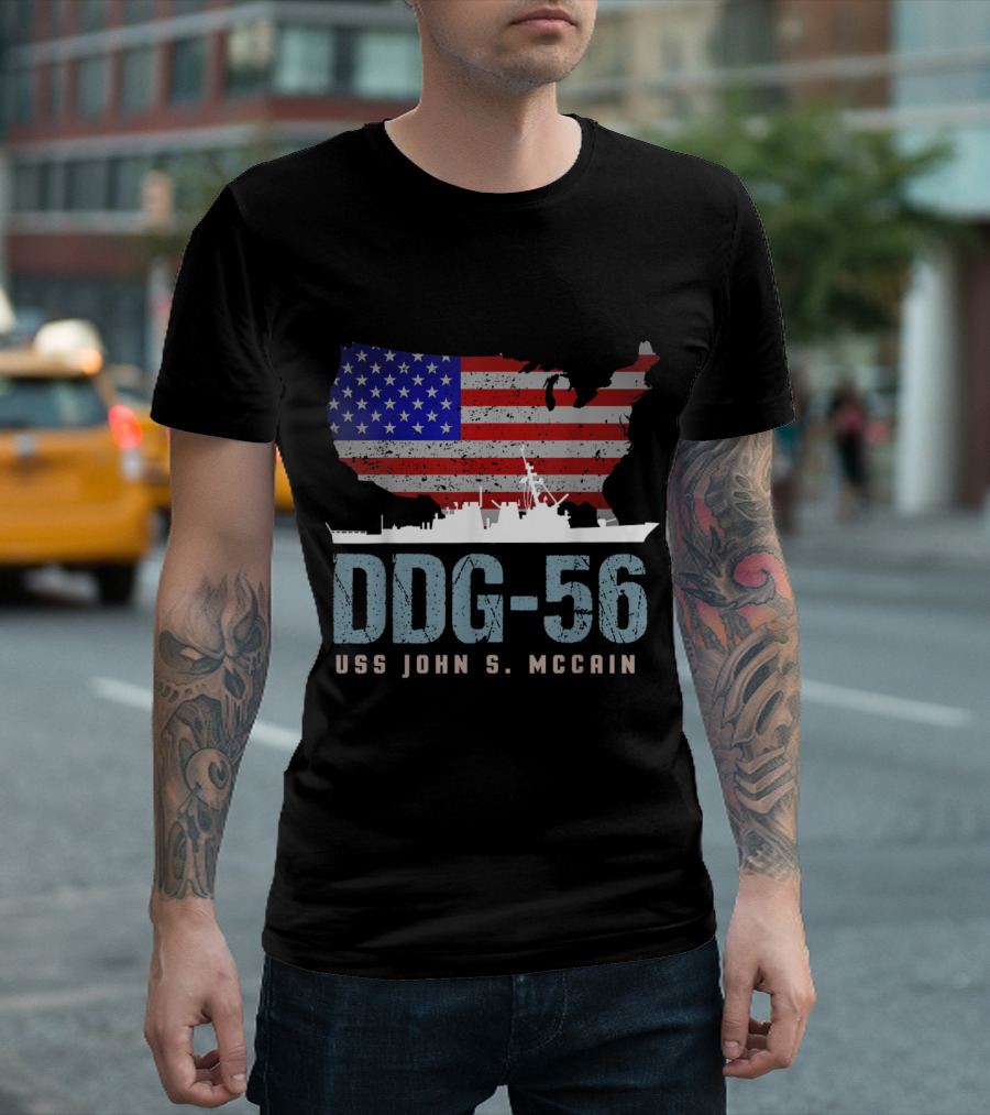 DDG 56 USS John S. McCain American Flag Map T-Shirt