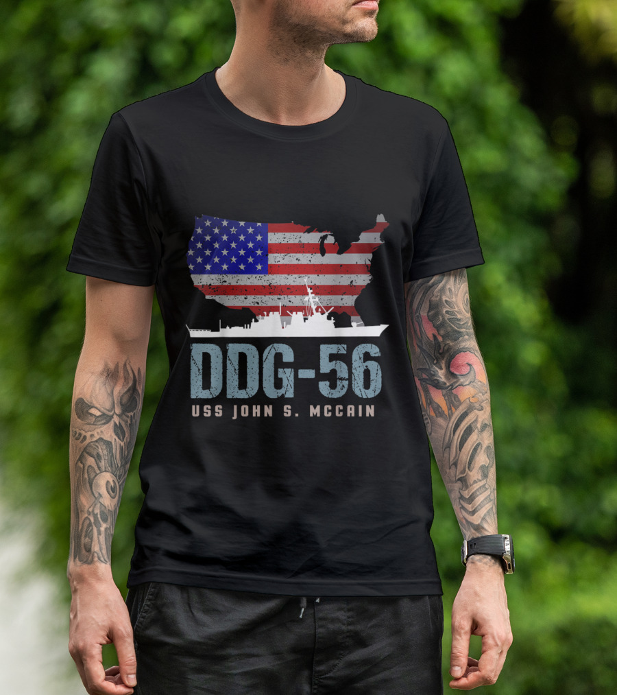 DDG 56 USS John S. McCain American Flag Map T-Shirt