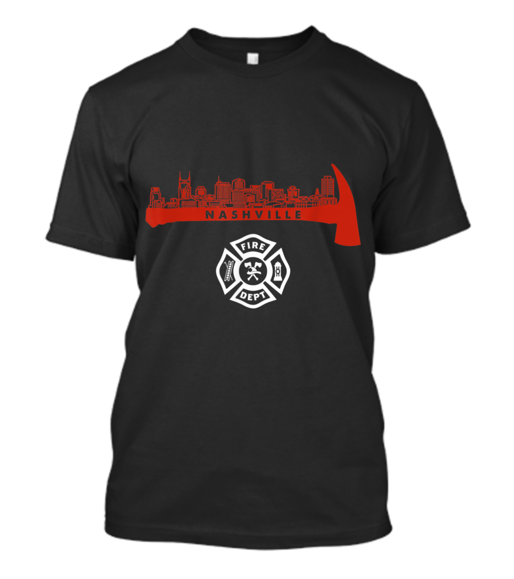 Nashville Tennessee Fire Rescue Department Skyline Axe And Maltese Cross T-Shirt