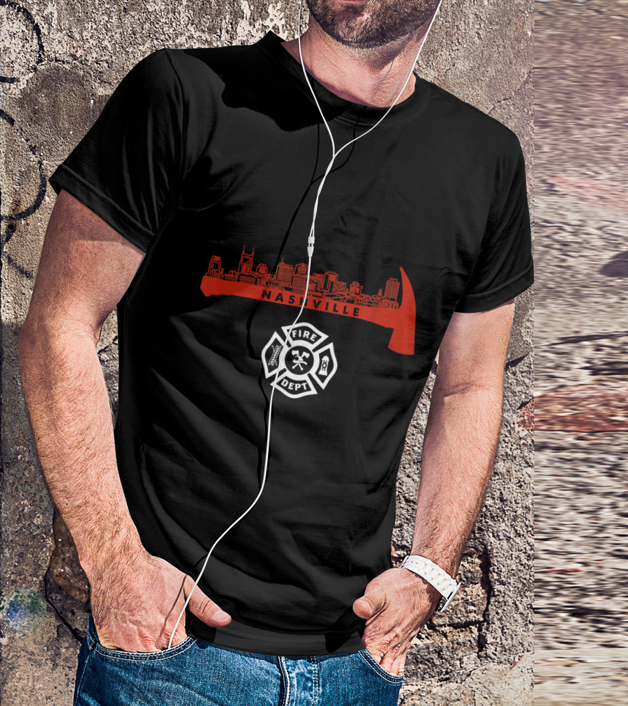 Nashville Tennessee Fire Rescue Department Skyline Axe And Maltese Cross T-Shirt
