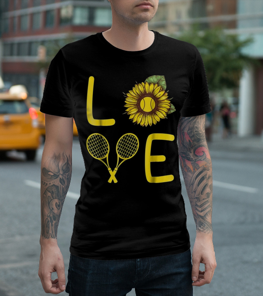 LOVE Sunflower Tennis Rackets Girls T-Shirt