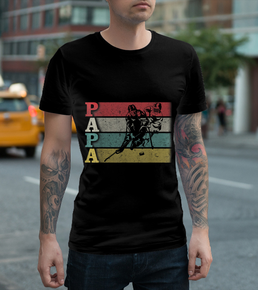 Papa Retro Striped Hockey Players T-Shirt