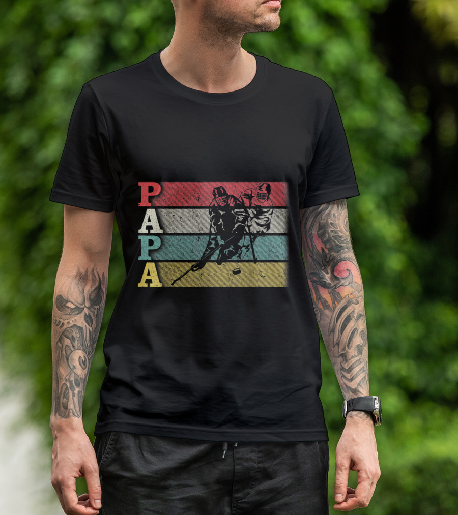 Papa Retro Striped Hockey Players T-Shirt