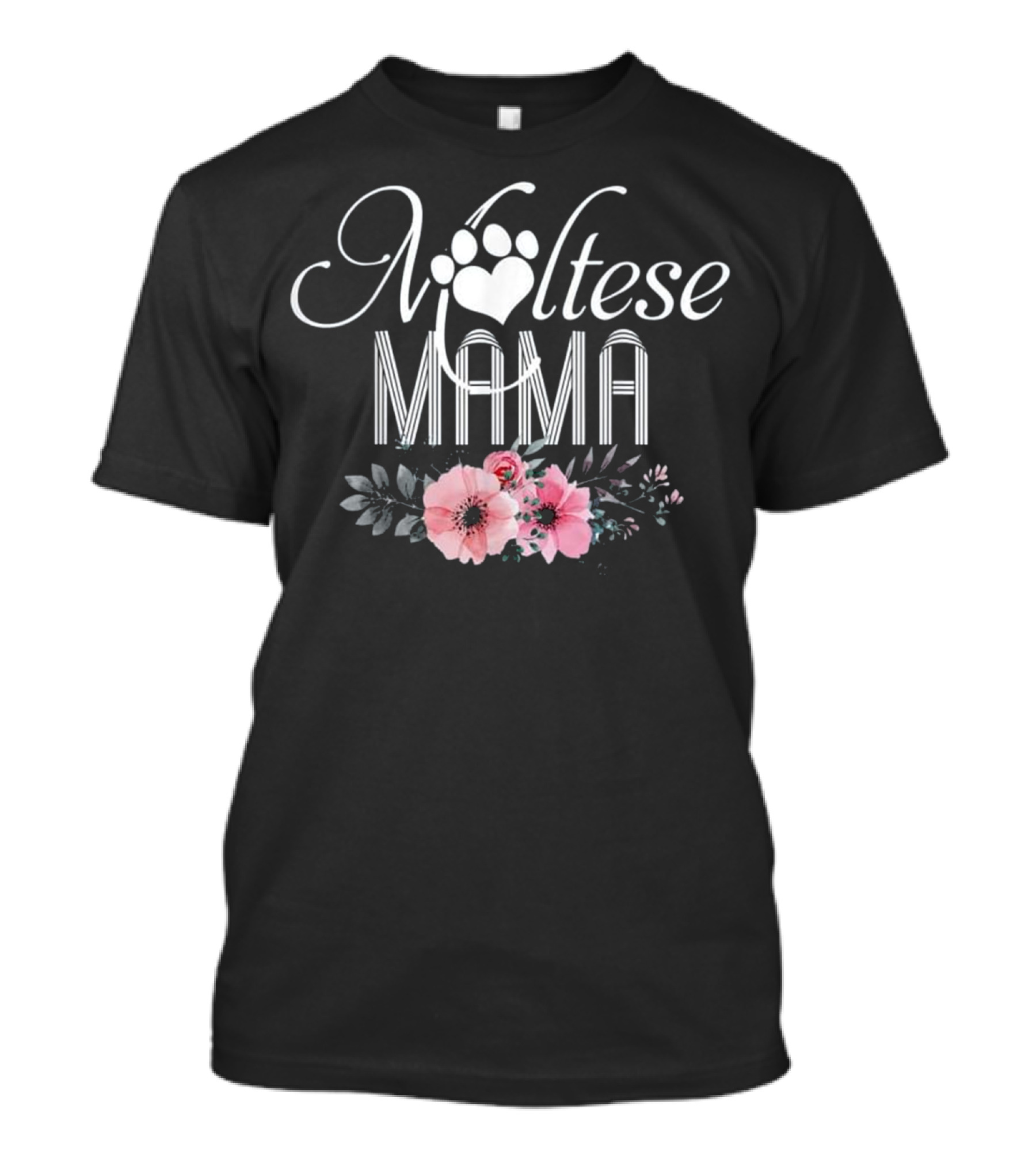 Maltese Mama Mother's Day Paw Print Flower Bouquet T-Shirt
