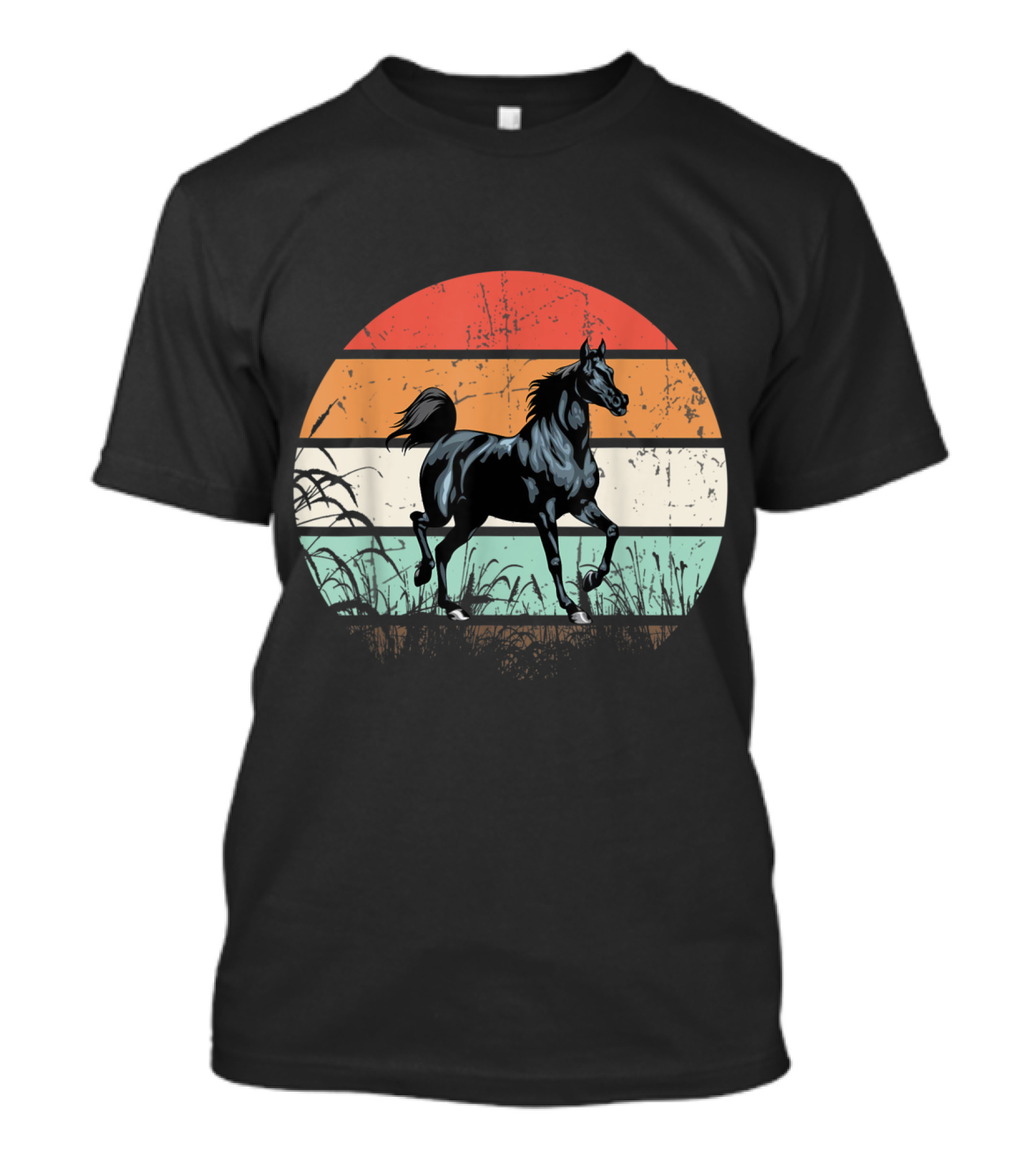 Vintage Horse Sunset Retro Stripes T-Shirt