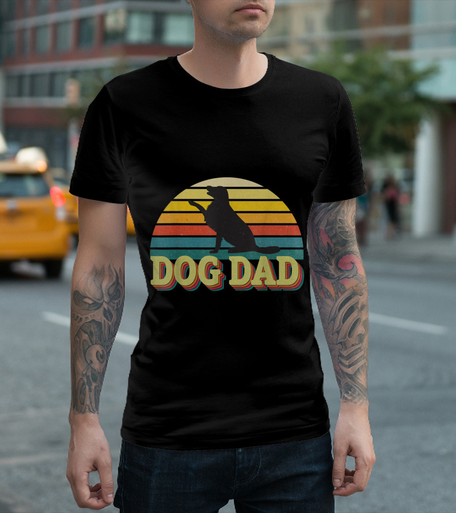 Retro Dog Dad Golden Retriever Silhouette Stripe T-Shirt